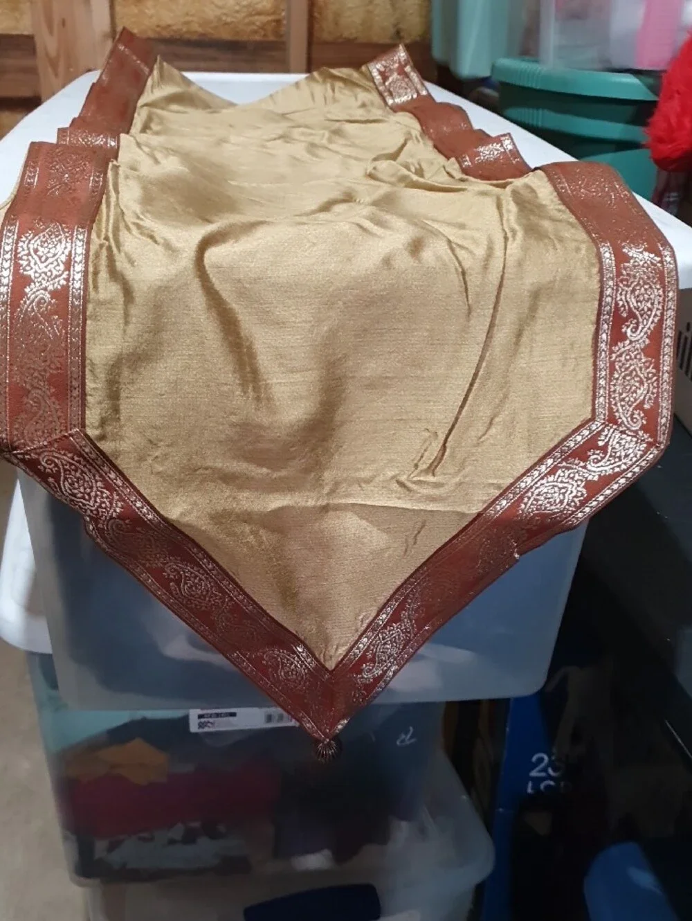 Metallic Gold Table Runner with Decorative Trim